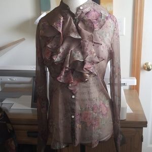 Lauren by Ralph Lauren Floral Ruffle Front Blouse